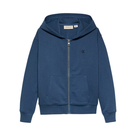 Sweat à capuche zippé en coton bleu uni avec le...