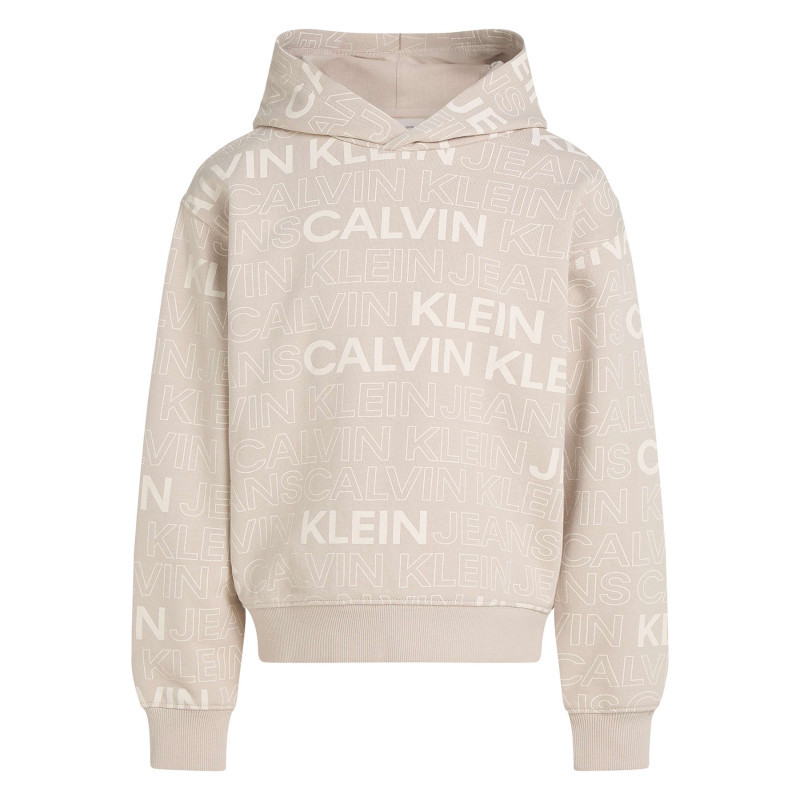 Calvin Klein Jeans - Sweat à Capuche En Coton Beige Avec Un Imprimé All-over Et Une Coupe Droite - Beige