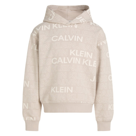 Sweat à capuche en coton beige avec un imprimé...