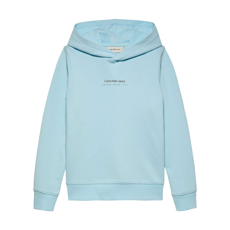 Calvin Klein Jeans - Sweat à Capuche En Coton Bleu Ciel Avec Un Imprimé Au Dos Et Le Nom De La Marque - Ciel