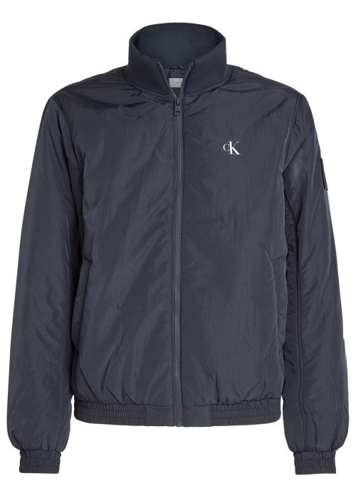 Blouson bleu marine uni avec une coupe droite et un col montant