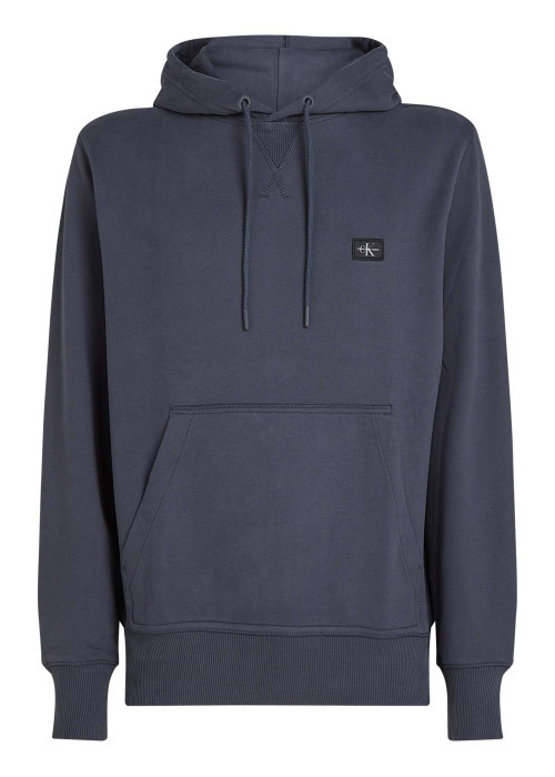 Sweat à capuche en coton bleu marine uni à coupe droite avec un petit patch