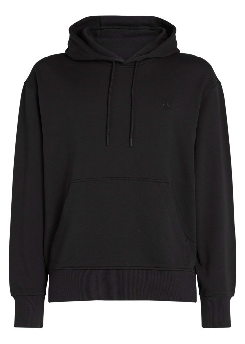 Sweat à capuche en coton noir avec une coupe droite et un imprimé au dos