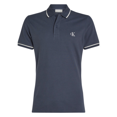 Polo à manches courtes en coton bleu marine uni...