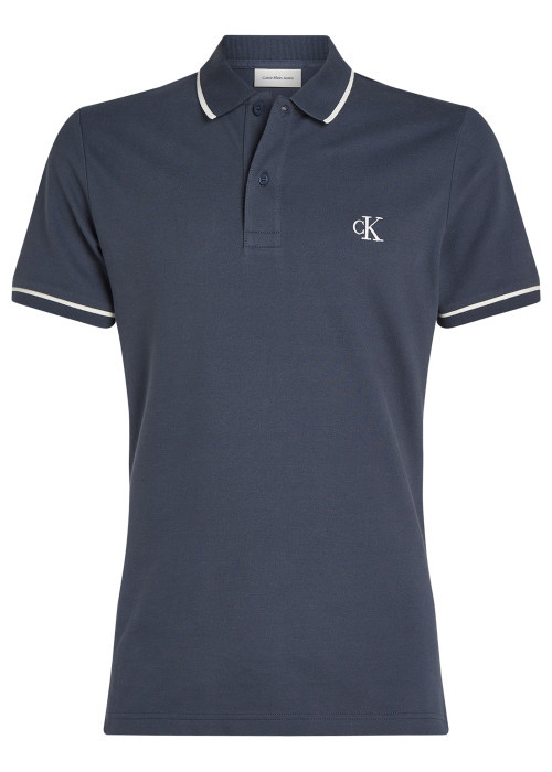 Polo à manches courtes coupe ajustée Calvin Klein en coton bleu marine avec des liserés blancs