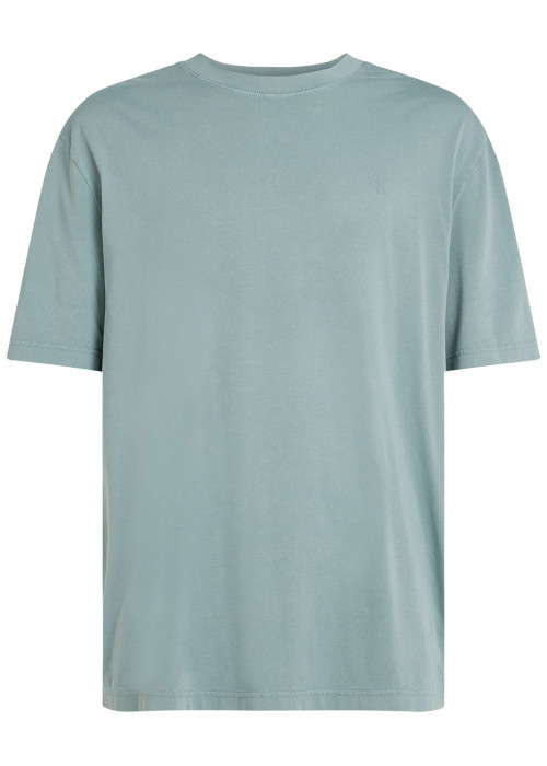 T-shirt en coton bleu uni à coupe oversize avec une écriture gaufrée à l'arrière