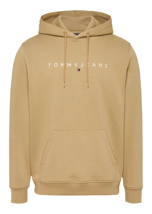 Sweat à capuche sable uni en coton avec une poche kangourou et nom de la marque