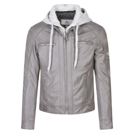 Veste perfecto à capuche en cuir grise unie...