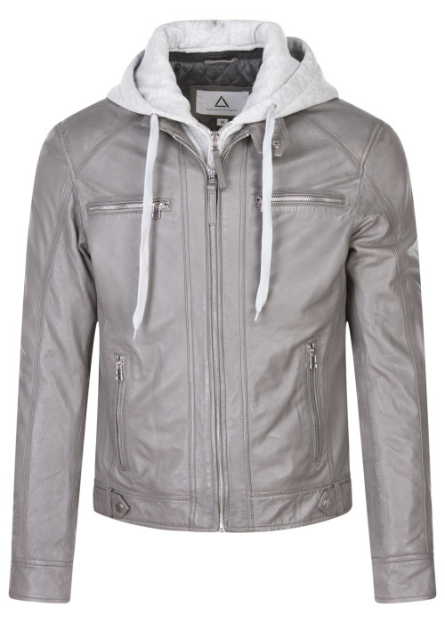 Veste perfecto à capuche en cuir grise unie...
