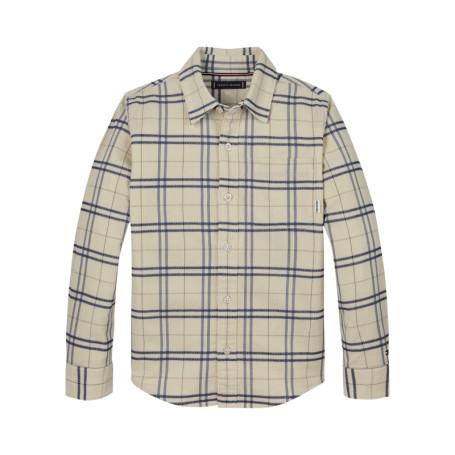 Chemise beige à carreaux en coton avec une...