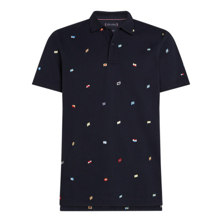Polo noir uni en coton à coupe droite à col...
