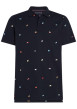 Thumbnail Polo noir uni en coton à coupe droite à col français et fermeture boutonnée