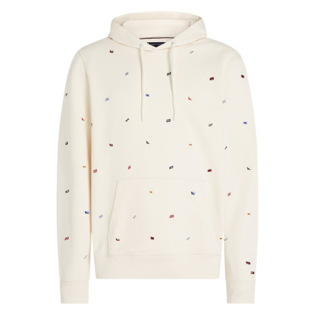 Sweat à capuche écru uni en coton avec des...