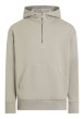Thumbnail Sweat à capuche zippé en coton mélangé beige uni à coupe droite avec une poche