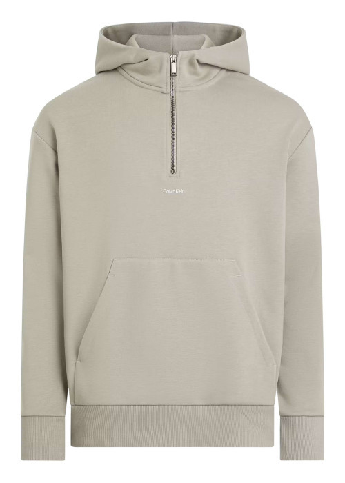 Sweat à capuche zippé en coton mélangé beige uni à coupe droite avec une poche