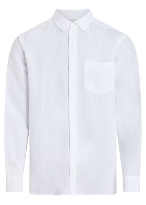 Chemise à manches longues en lin blanche unie à coupe droite avec une poche