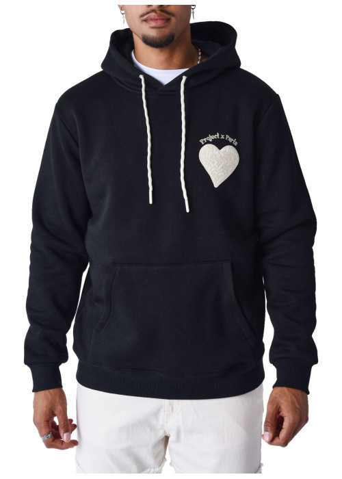 Sweat noir imprimé à coupe ample avec col à capuche et poches kangourou