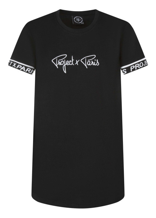 T-shirt noir uni col rond, à manches courtes avec liseret au nom de la marque