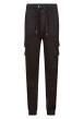 Thumbnail Cargo noir uni à coupe slim avec taille élastiquée et 2 poches à rabat