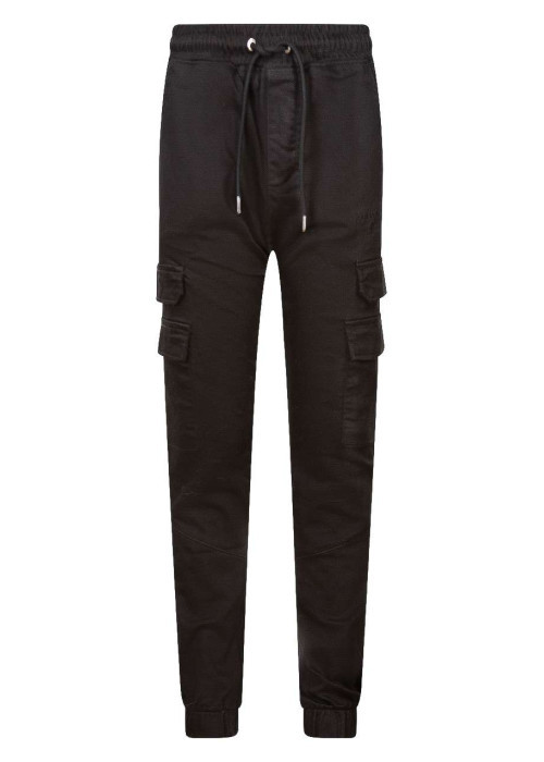Cargo noir uni à coupe slim avec taille élastiquée et 2 poches à rabat