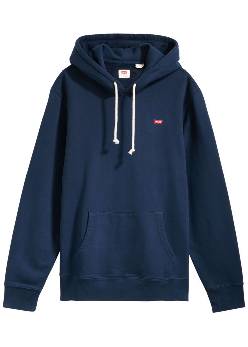 Sweat en coton marine uni à coupe droite avec col à capuche et logo rouge