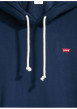 Thumbnail Sweat en coton marine uni à coupe droite avec col à capuche et logo rouge - Image 3