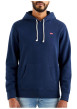 Thumbnail Sweat en coton marine uni à coupe droite avec col à capuche et logo rouge - Image 4