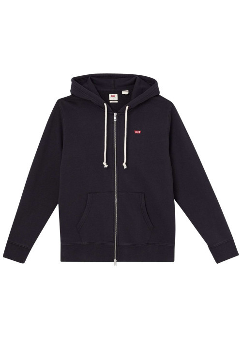 Sweat zippé en coton noir uni à coupe droite avec logo rouge et col à capuche