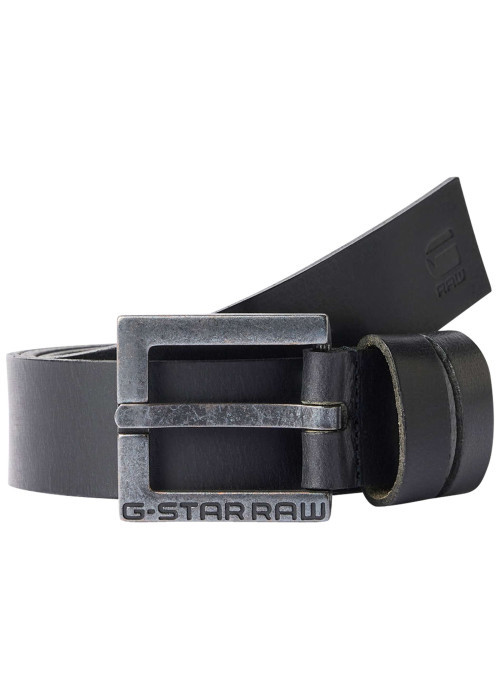 Ceinture en cuir lisse noire unie avec une boucle carrée métallique