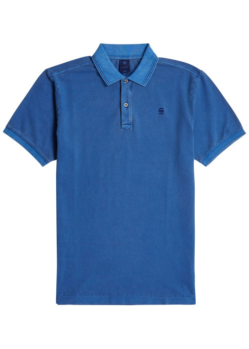 Polo en coton bleu délavé avec une coupe slim et le logo brodé à la poitrine
