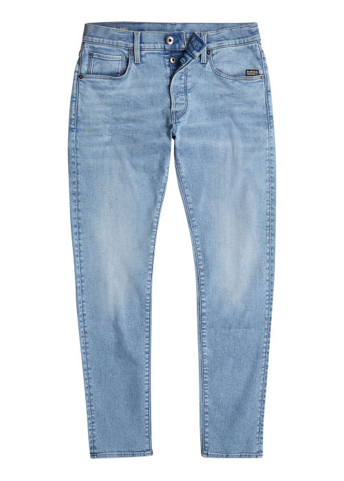 Jean en coton bleu stone légèrement délavé avec une coupe slim