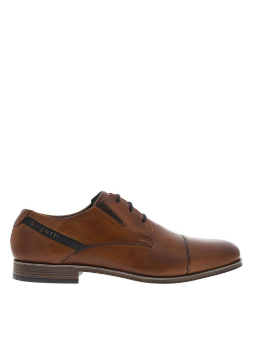 Derbies en cuir cognac à talon plat et à lacets ronds avec soufflets élastiqués