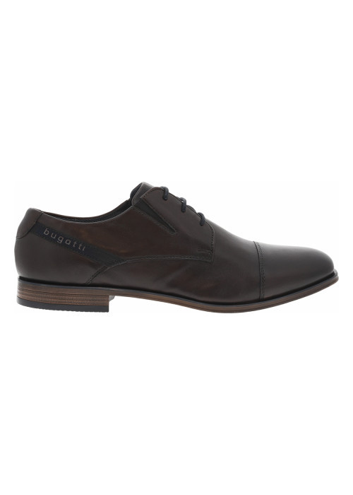 Derbies en cuir café plates avec des lacets ronds et surpiqûres ton sur ton