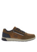 Thumbnail Sneakers en croûte de cuir cognac plates à lacets plats avec contrefort marine
