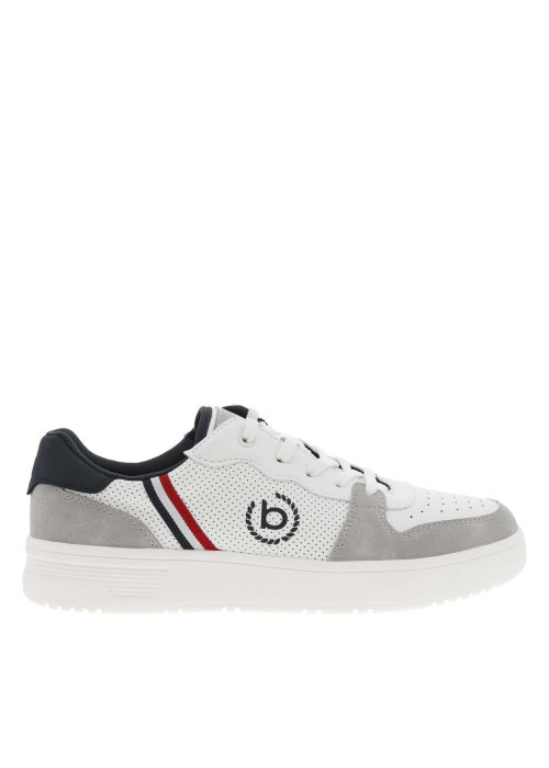 Sneakers blanches plates avec empiècement en suédine et à lacets