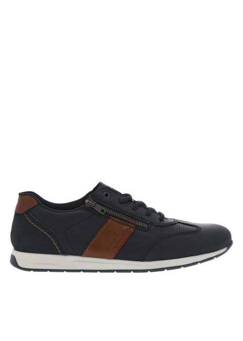 Sneakers en cuir marine à talon plat et à lacets ronds avec zip latéral