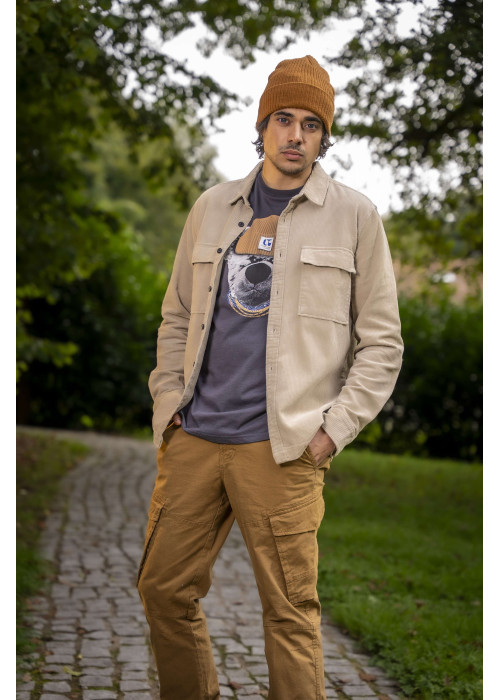 Cargo en coton camel uni à coupe regular fit avec des lacets à la taille