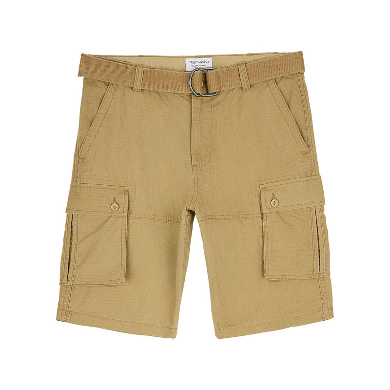 Teddy Smith - Short Cargo En Coton Beige Uni à Coupe Regular Fit Avec Une Ceinture à La Taille - Beige Teddy Smith - Short Cargo En Coton Beige Uni à Coupe Regular Fit Avec Une Ceinture à La Taille - Beige