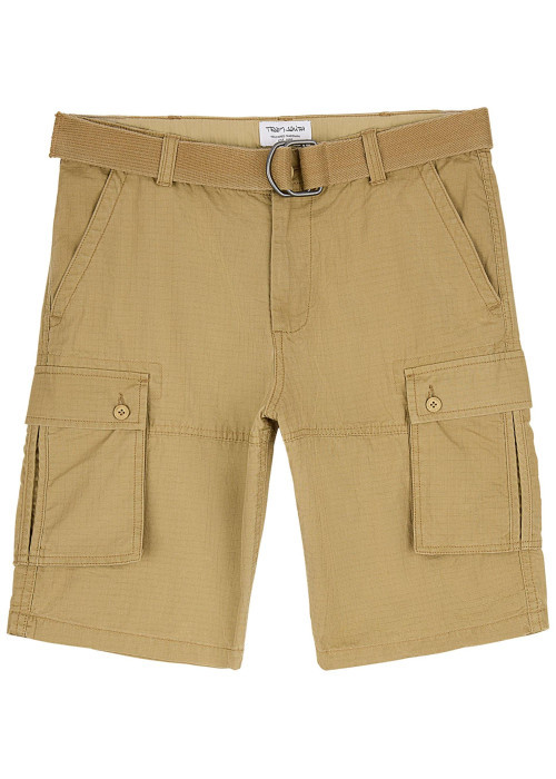 Short cargo en coton beige uni à coupe regular fit avec une ceinture à la taille
