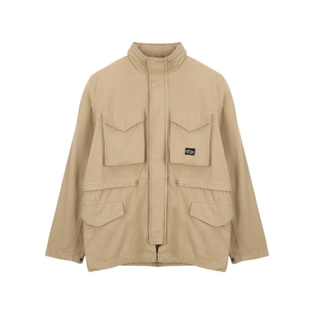 Blouson en coton beige uni à coupe ample avec...