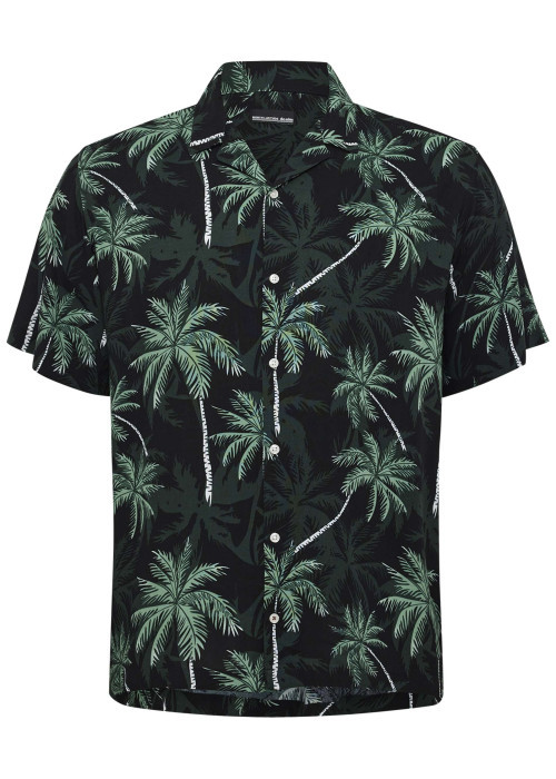 Chemise à manches courtes verte avec un imprimé tropical et un col cubain