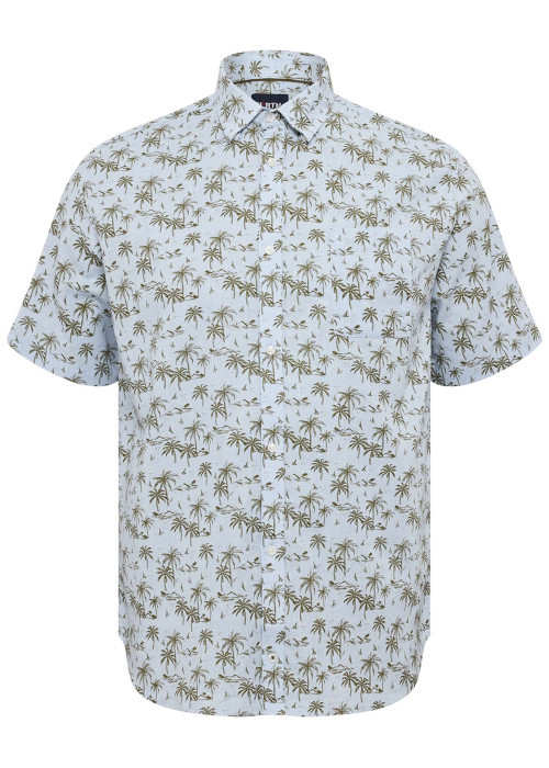 Chemise en coton et lin mélangé bleue ciel à motifs avec une coupe regular fit