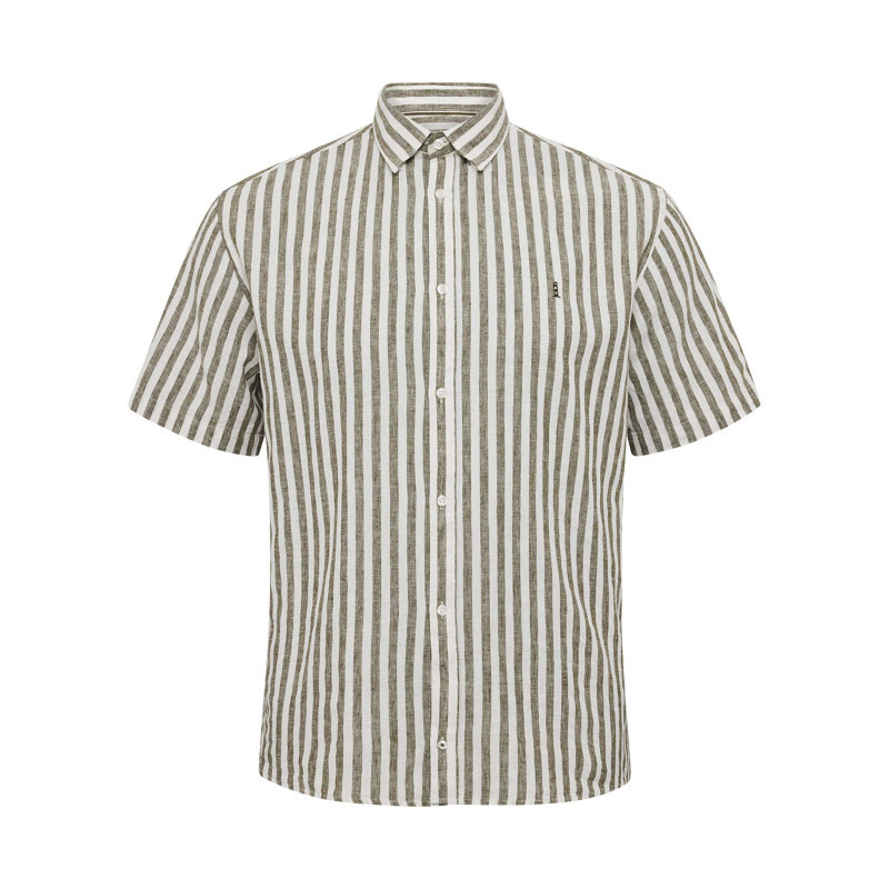 North 56°4 - Chemise En Coton Et Lin Mélangé Kaki Rayée Avec Une Coupe Regular Fit - Kaki North 56°4 - Chemise En Coton Et Lin Mélangé Kaki Rayée Avec Une Coupe Regular Fit - Kaki