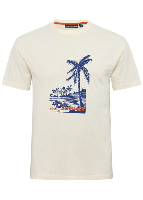 T-shirt en coton blanc imprimé à l'avant avec un col rond et une coupe droite