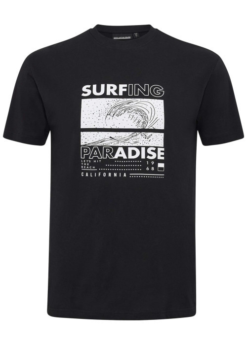 T-shirt en coton noir avec un imprimé à l'avant et une coupe droite
