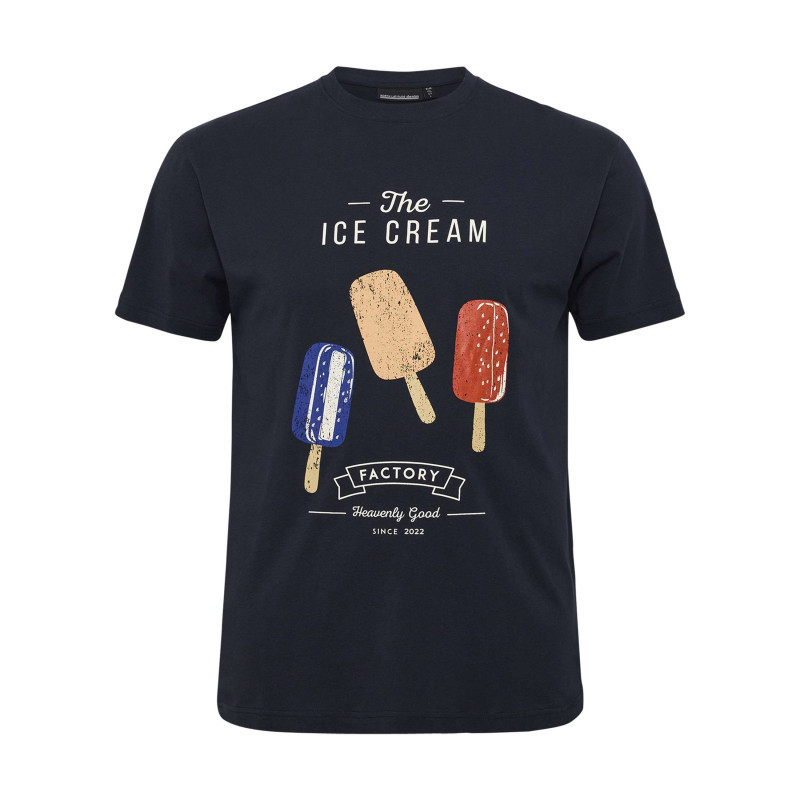 North 56°4 - T-shirt En Coton Bleu Marine Imprimé Sur Le Devant Avec Un Col Rond - Marine