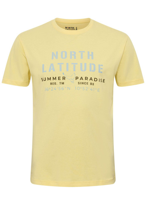 T-shirt en coton jaune avec des écritures imprimées à la poitrine et un col rond