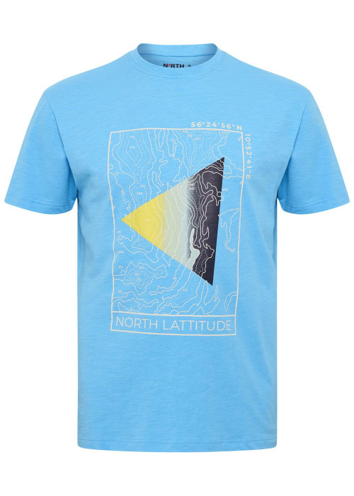 T-shirt en coton bleu avec un gros imprimé à l'avant et une coupe droite
