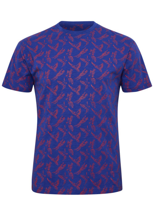 T-shirt en coton bleu imprimé all-over avec une coupe droite et un col rond