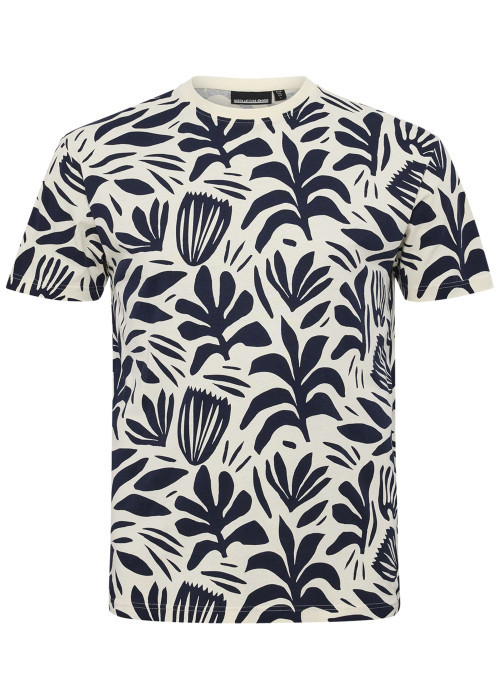 T-shirt en coton bleu avec un imprimé all-over et un col rond